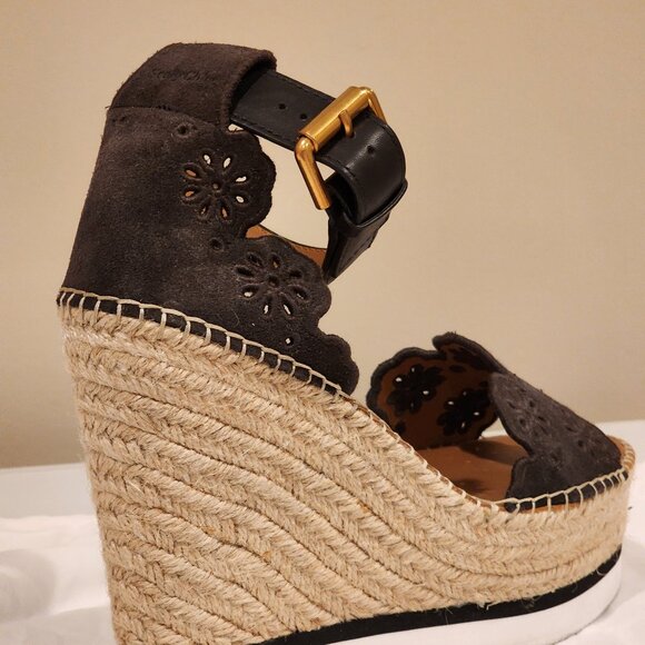Excellent  EU39 Chloe Wedges Platform Sandal Dk Brown Espadrille Embroidered - Picture 3 of 12